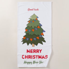 かわいいミニマルなクリスマスと新年おめでとう ビーチタオル