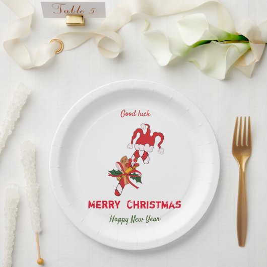かわいいミニマルなクリスマスと新年おめでとう ペーパープレート (ウェディング)