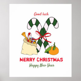 かわいいミニマルなクリスマスと新年おめでとう ポスター