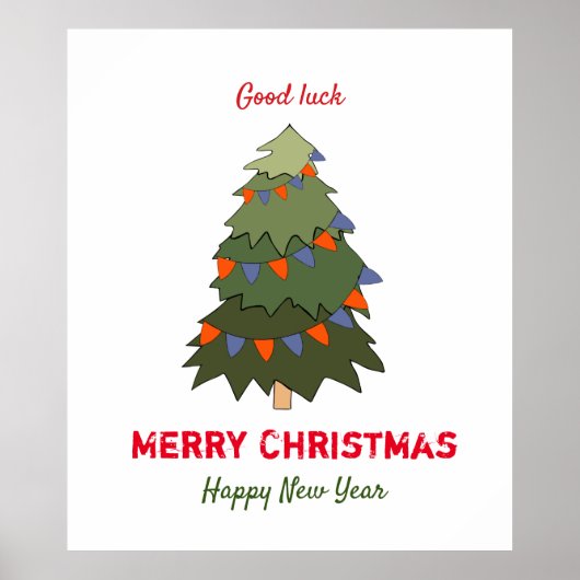 かわいいミニマルなクリスマスと新年おめでとう ポスター (正面)