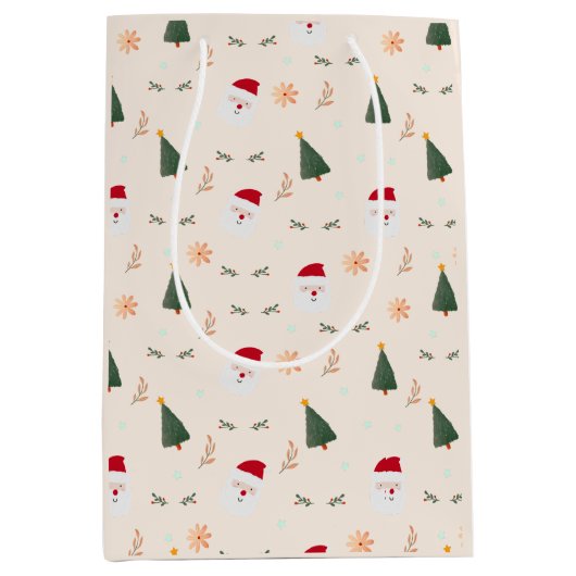 かわいいミニマルなクリスマスパターン ミディアムペーパーバッグ (正面)