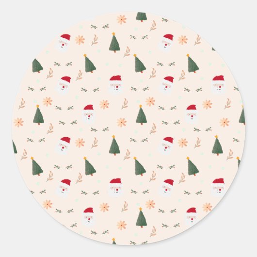 かわいいミニマルなクリスマスパターン ラウンドシール (正面)