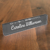 かわいいミニマルなスクリプトタイポグラフィ名白黒 デスクネームプレート (側面)