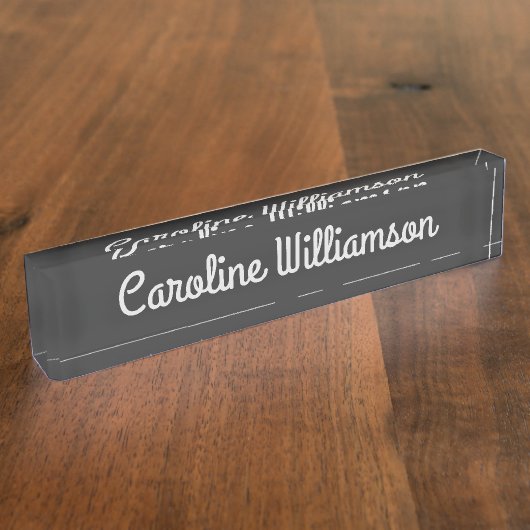 かわいいミニマルなスクリプトタイポグラフィ名白黒 デスクネームプレート (側面)