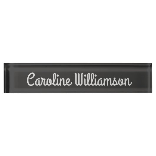 かわいいミニマルなスクリプトタイポグラフィ名白黒 デスクネームプレート (正面)
