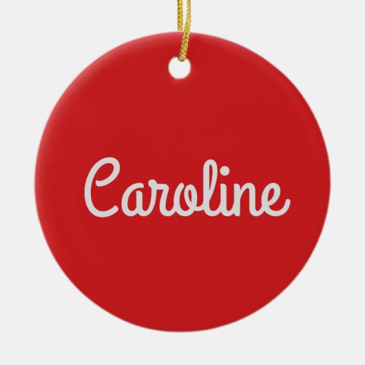 かわいいミニマルなスクリプトタイポグラフィ名Red White セラミックオーナメント (正面)