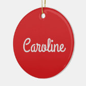 かわいいミニマルなスクリプトタイポグラフィ名Red White セラミックオーナメント (左)