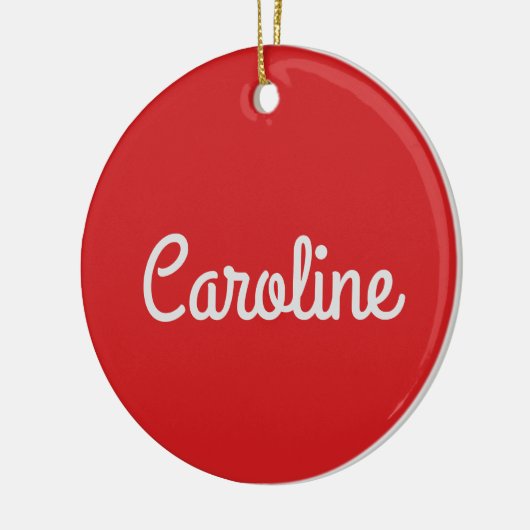 かわいいミニマルなスクリプトタイポグラフィ名Red White セラミックオーナメント (左)
