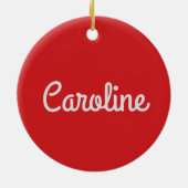 かわいいミニマルなスクリプトタイポグラフィ名Red White セラミックオーナメント (裏面)