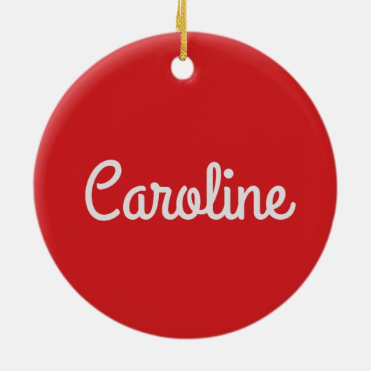 かわいいミニマルなスクリプトタイポグラフィ名Red White セラミックオーナメント (裏面)