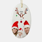 かわいいミニマルなトナカイのクリスマスフォト セラミックオーナメント (右)