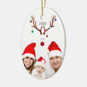 かわいいミニマルなトナカイのクリスマスフォト セラミックオーナメント (左)