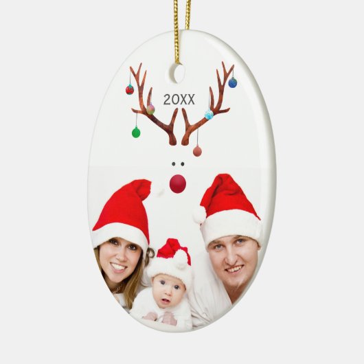 かわいいミニマルなトナカイのクリスマスフォト セラミックオーナメント (左)
