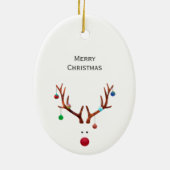 かわいいミニマルなトナカイのクリスマスフォト セラミックオーナメント (裏面)