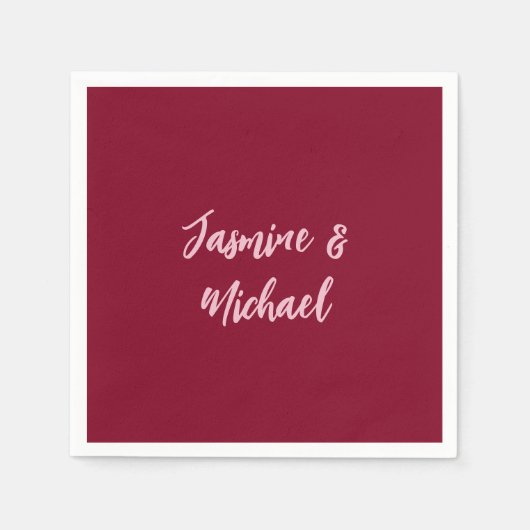 かわいいミニマルなブルゴーニュ赤い書道自身の名前 スタンダードカクテルナプキン (正面)