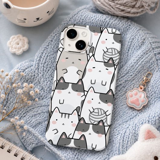 かわいいミニマルな可愛い猫のパターンiPhone/iPadケース Case-Mate iPhoneケース