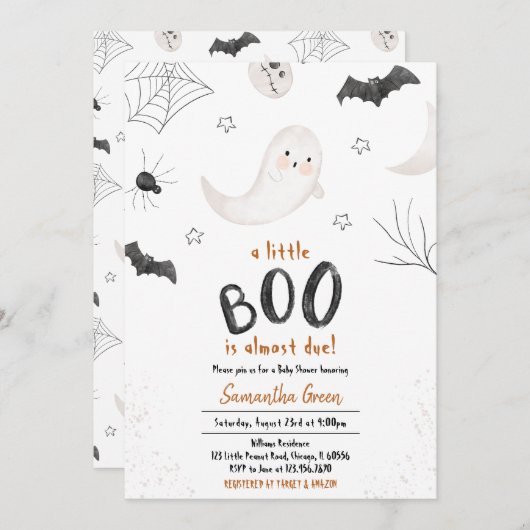 かわいいミニマルな小さなブーブベビーシャワー 招待状 (正面/裏面)