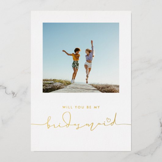 かわいいミニマルの私の花嫁の写真 箔招待状 (正面)