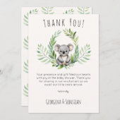 かわいいミニマルコアラベアーベビーシャワーサンキューカード 招待状 (正面/裏面)