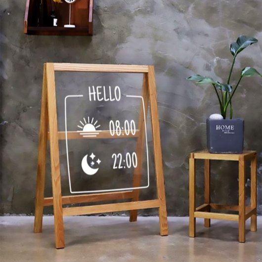 かわいいミニマルコーヒーショップ時間ウィンドウにしがみつく ウィンドウサイン