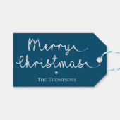 かわいいミニマルシンプル主義ブルーホワイトメリークリスマス ギフトタグ (正面(横))