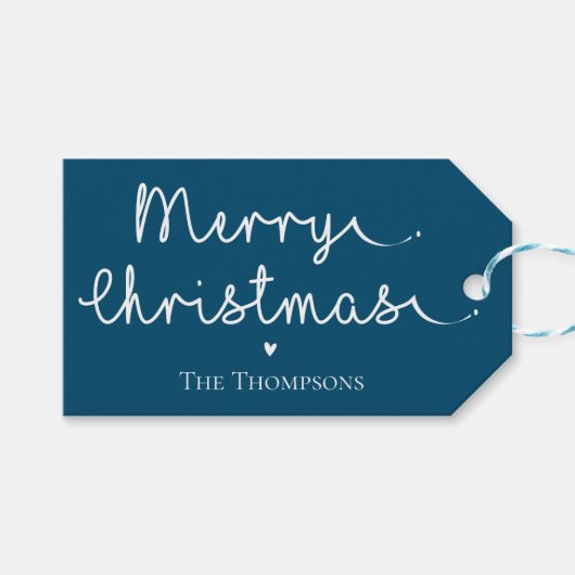 かわいいミニマルシンプル主義ブルーホワイトメリークリスマス ギフトタグ (正面(横))
