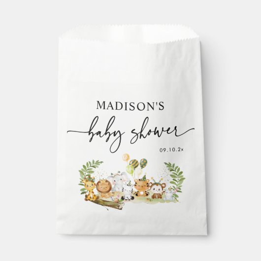 かわいいミニマルジャングルサファリ赤ちゃんシャワーパーティー フェイバーバッグ (正面)