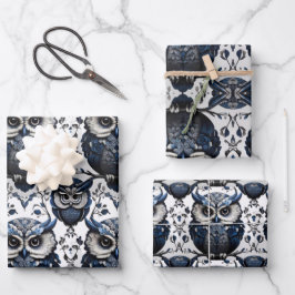 かわいいミニマルフクロウ ラッピングペーパーシート