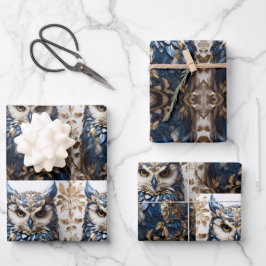 かわいいミニマルフクロウ ラッピングペーパーシート