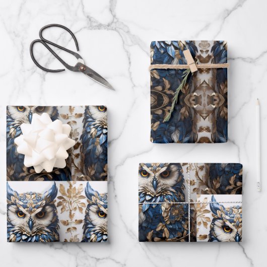 かわいいミニマルフクロウ ラッピングペーパーシート (正面)
