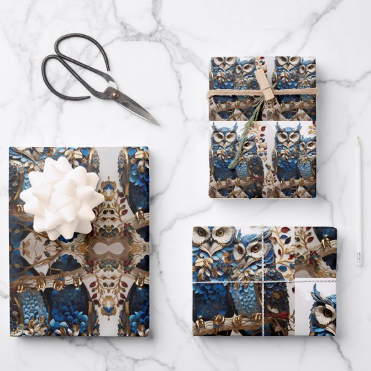 かわいいミニマルフクロウ ラッピングペーパーシート (正面)