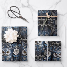 かわいいミニマルフクロウ ラッピングペーパーシート