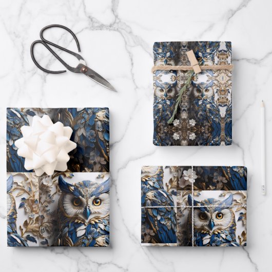 かわいいミニマルフクロウ ラッピングペーパーシート (正面)