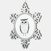 かわいいミニマルフクロウ – 手描きスタイル – 黒 スノーフレークピューターオーナメント (右)