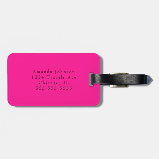 かわいいミニマルホットピンクモノグラムフルネーム ラゲッジタグ (裏面横)
