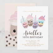 かわいいミニマルボババブルミルクティーの招待状 招待状 (正面/裏面)