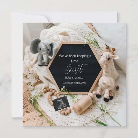 かわいいミニマル中立的な妊娠の発表 招待状 (正面)