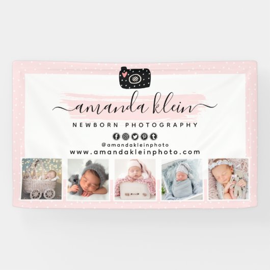 かわいいミニマル写真家カメラロゴ&写真 横断幕 (横)