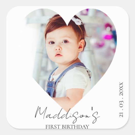 かわいいミニマル写真第1バースデーパーティー スクエアシール (正面)