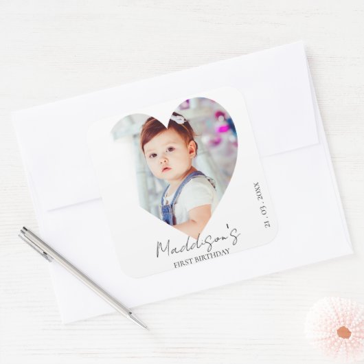 かわいいミニマル写真第1バースデーパーティー スクエアシール (封筒)