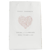 かわいいミニマル夕暮れ赤面フローラハートベビーシャワー ミディアムペーパーバッグ (正面)