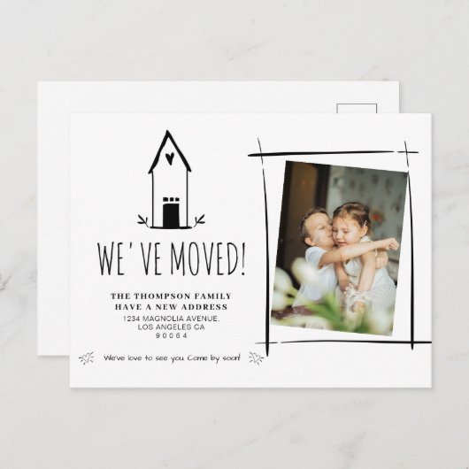 かわいいミニマル引っ越しました新しいホームフォトムービング 案内ポストカード (正面/裏面)