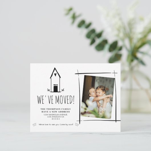 かわいいミニマル引っ越しました新しいホームフォトムービング 案内ポストカード (スタンド正面)
