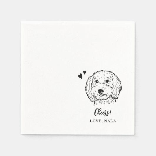 かわいいミニマル応援ペット顔ドッグスケッチ結婚ズ スタンダードカクテルナプキン (正面)