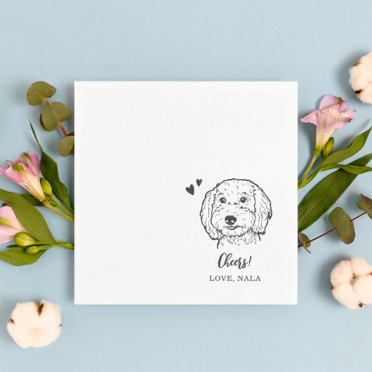 かわいいミニマル応援ペット顔ドッグスケッチ結婚ズ スタンダードカクテルナプキン