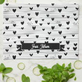 かわいいミニマル抽象芸術ラインラブブラック キッチンタオル (折り畳み)