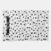 かわいいミニマル抽象芸術ラインラブブラック キッチンタオル (横)