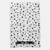 かわいいミニマル抽象芸術ラインラブブラック キッチンタオル (縦)