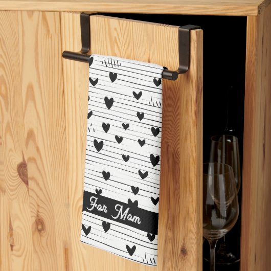 かわいいミニマル抽象芸術ラインラブブラック キッチンタオル (三つ折り)