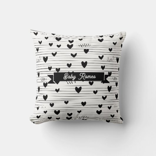 かわいいミニマル抽象芸術ラインラブブラック クッション (正面)